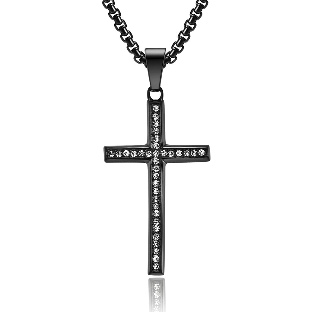 Planderful Zircon Cross Necklace Titanium Steel Beveled Pendant For Hip Hop Fans