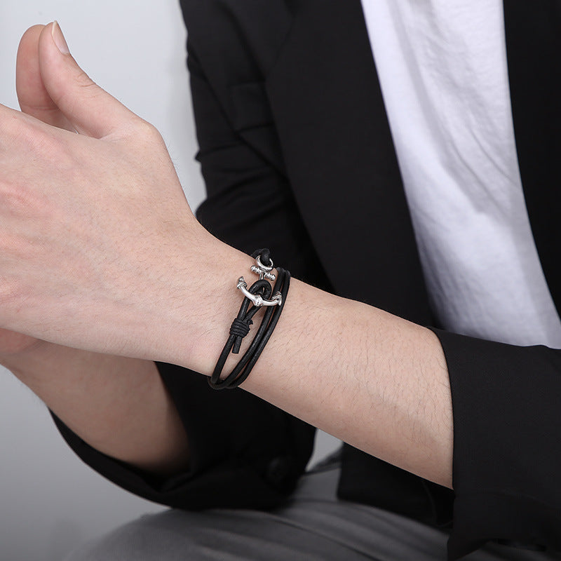 Planderful Men Stainless Steel Anchor Rope Bracelet Navy