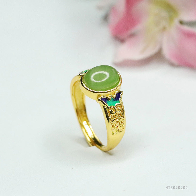 Hetian Jasper Enamel Butterfly Ring