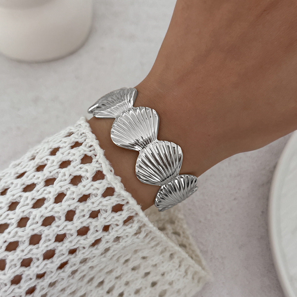 Planderful Vienna Verve Beach Ocean Scallop Opening Bracelet For Women Versatile Flower Jewelry