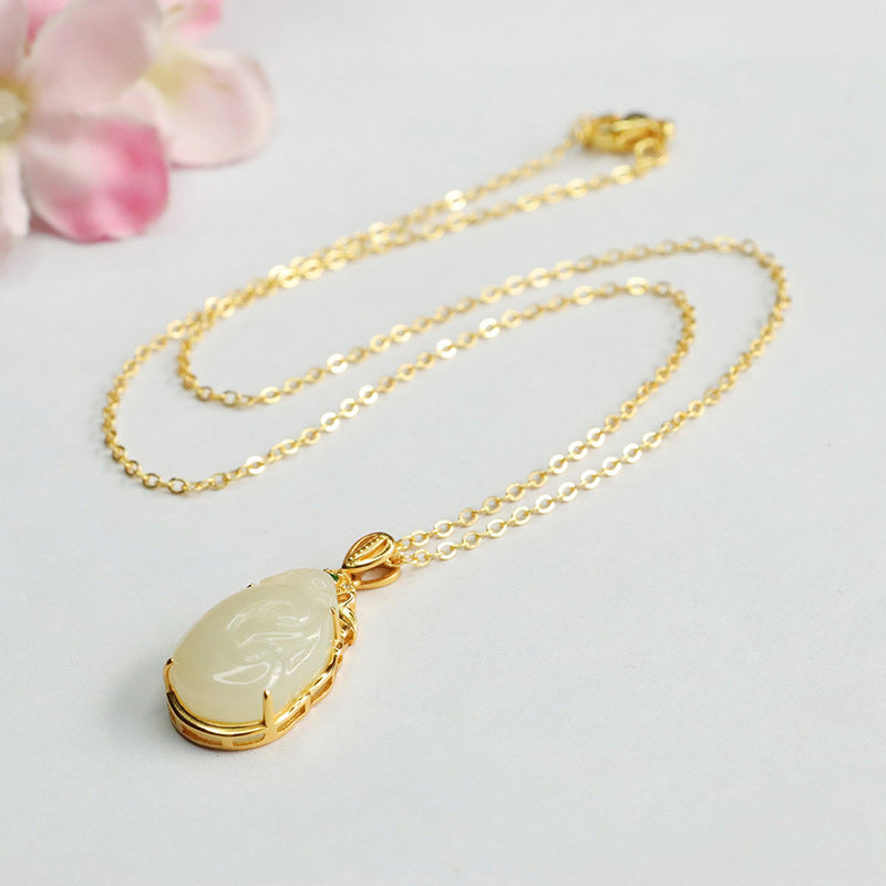 White Jade Ruyi Necklace with Natural Hotan Jade Pendant