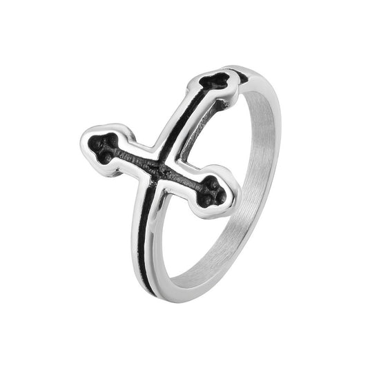 Simple Latin Cross Bottony Titanium Steel Ring for Men