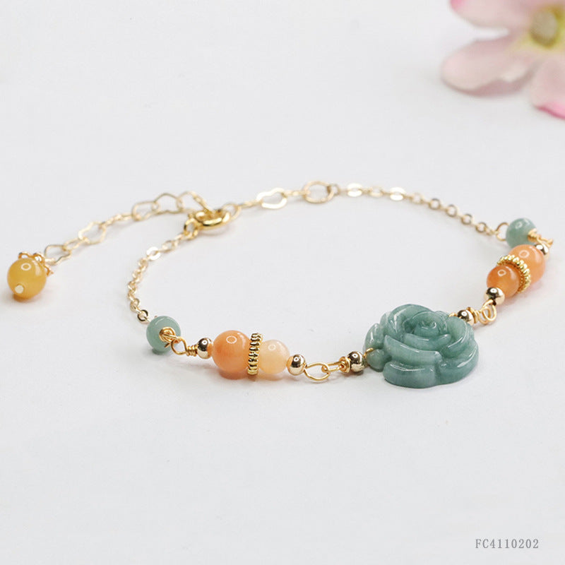 Blue Water Jadeite Peony Bracelet