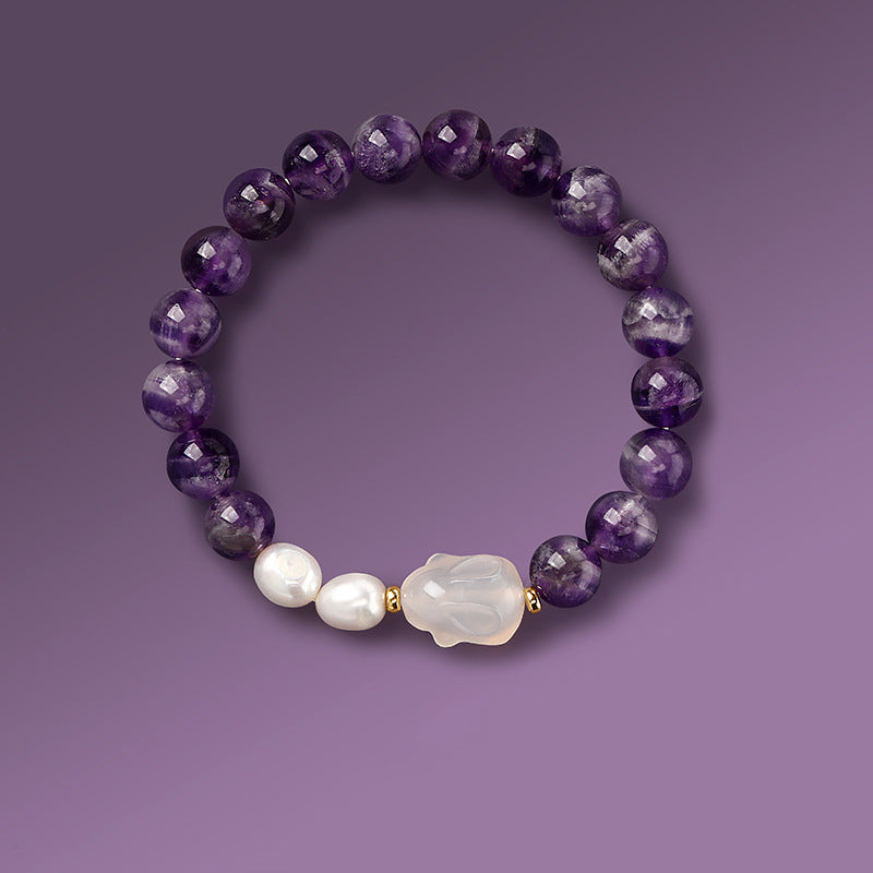 Amethyst and Lavender Crystal Sterling Silver Bracelet for Women's Handmade Jewelry