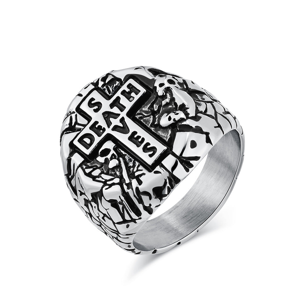Amazon Hot-Selling European American Retro Cross Stainless Steel Ring