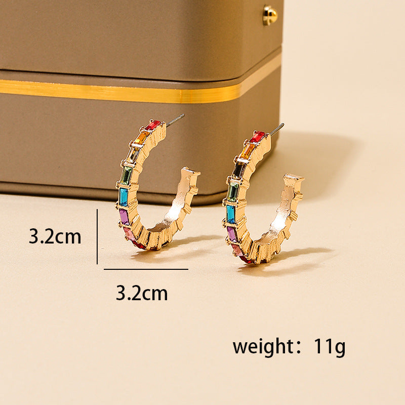 Radiant Rainbow Zircon C-Shaped Earrings - Vienna Verve Collection by Planderful