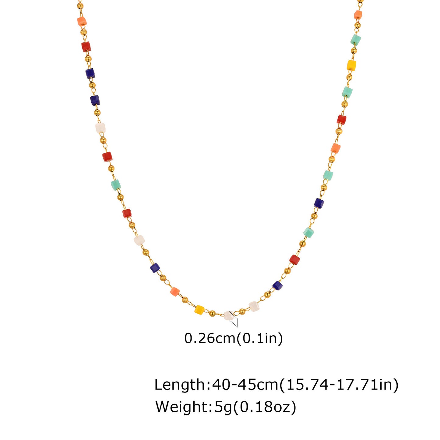 Jewelry Stainless Steel Chain Rectangle Cut Color Beaded Bracelet Necklace 18K Gold