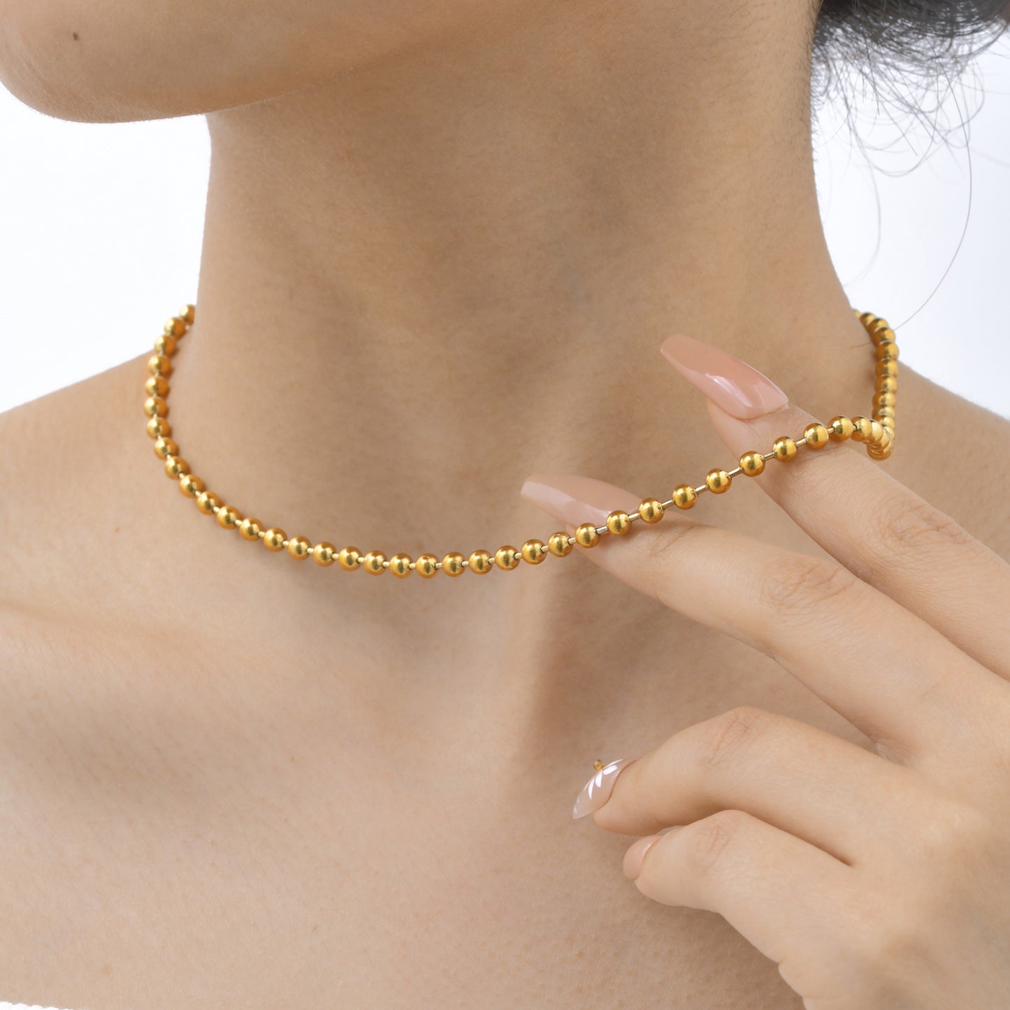 Stainless Steel Bead Chain – Gold Necklace – Women's Minimalist
