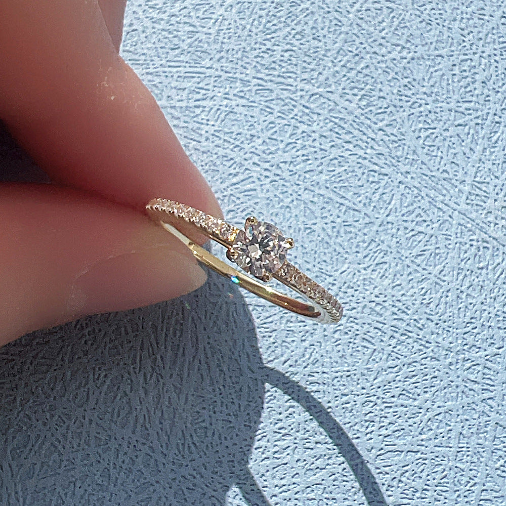 European and American Ins Simple Temperament S925 Sterling Silver Zircon-Encrusted Ring