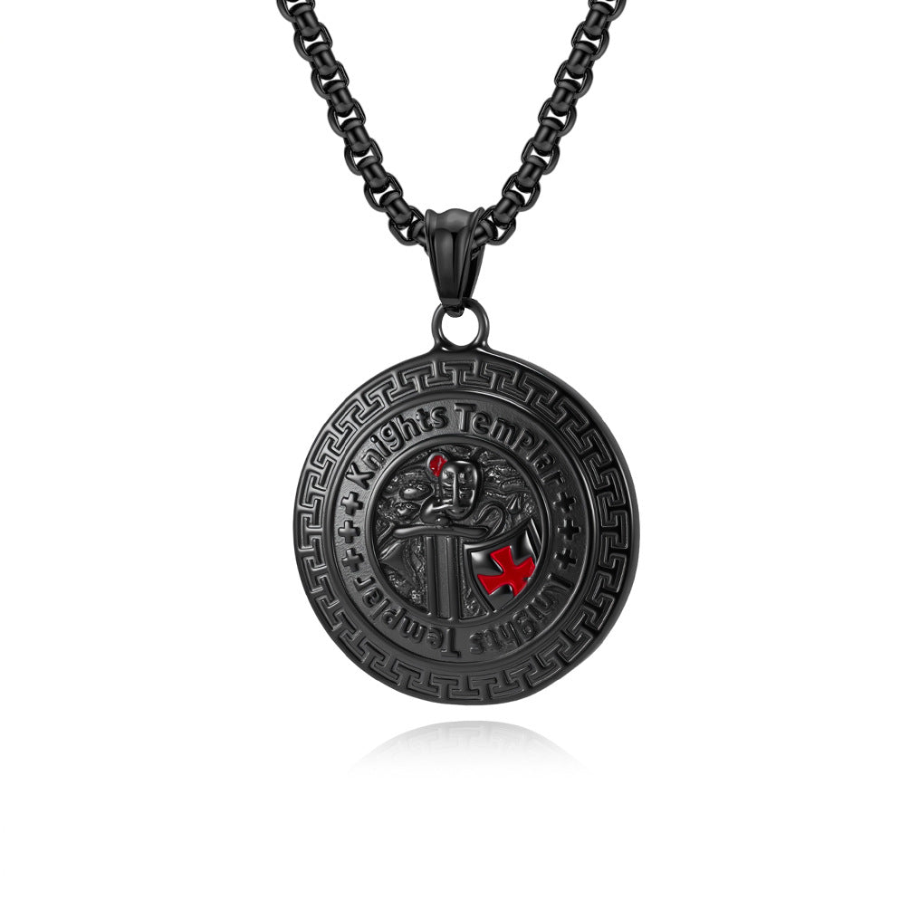 Planderful Knights Templar Shield Necklace Titanium Steel Durability For Men Vintage Retro Literary Pendant Chain