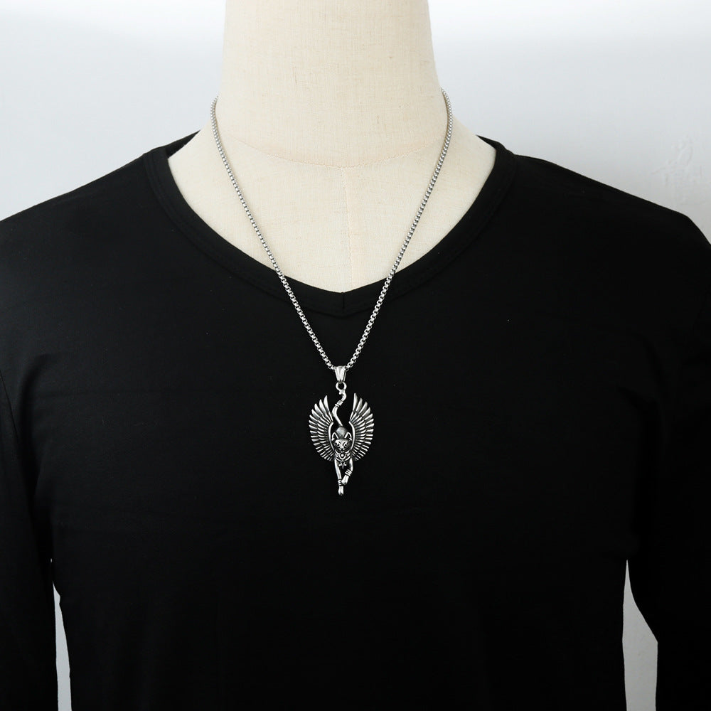 European And American Stainless Steel Cat God Pendant Necklace