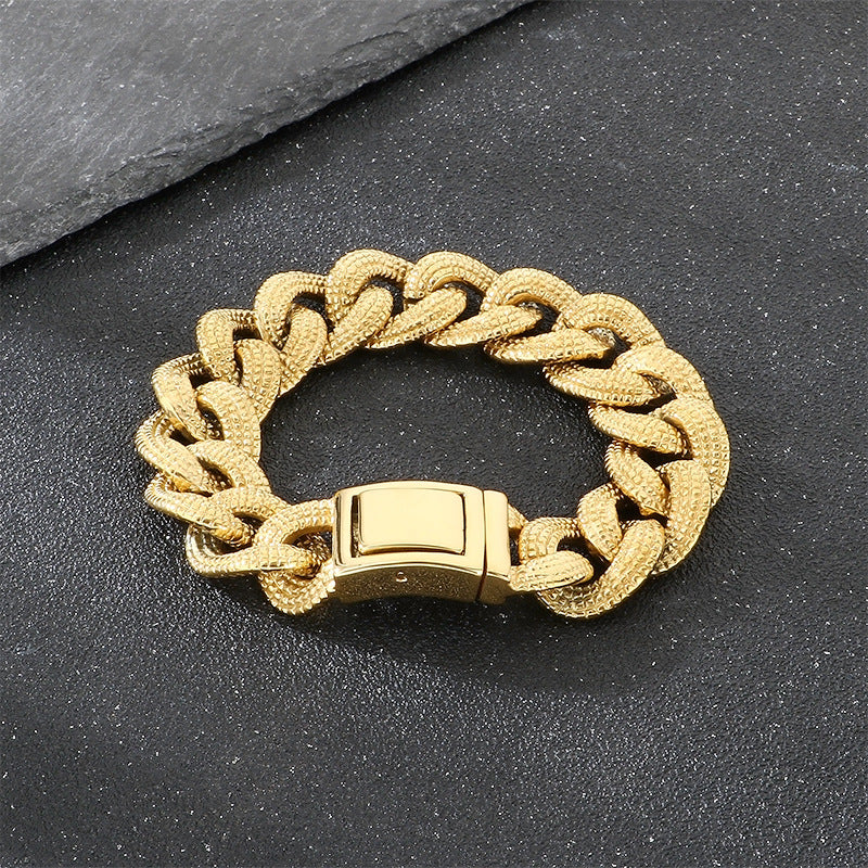 Heavy Industry – Casting Dotted Pattern Thick Cuban Chain Stainless Steel Men's Bracelet