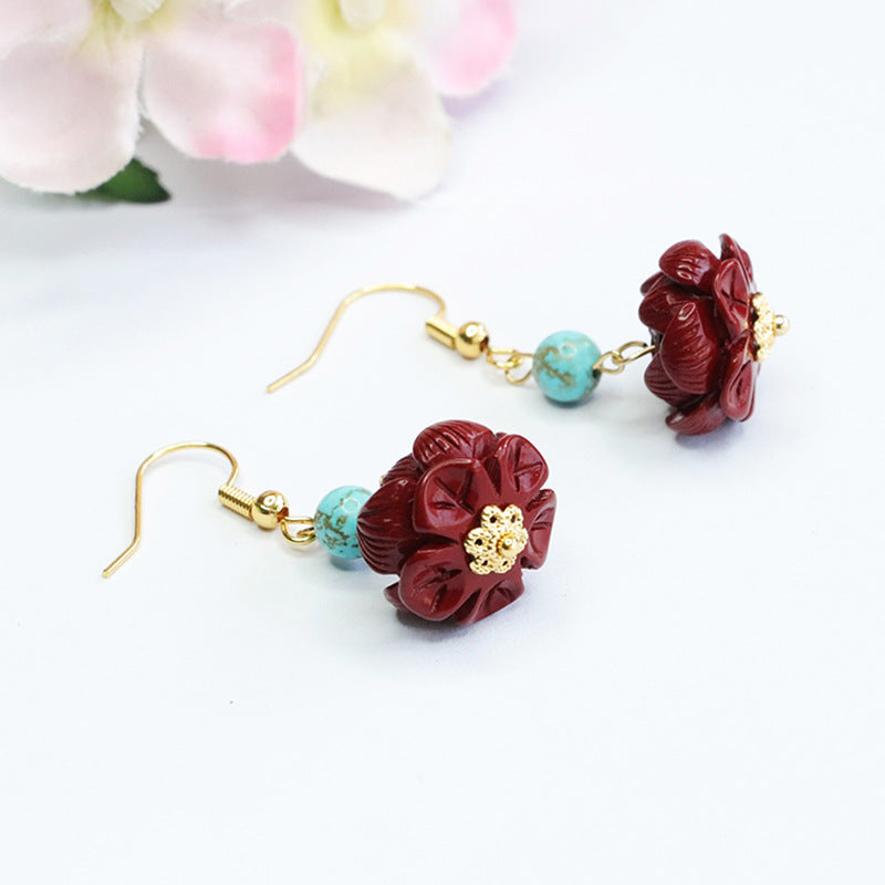 Purple Gold Lotus Cinnabar Earrings with Sterling Silver Ear Hooks
