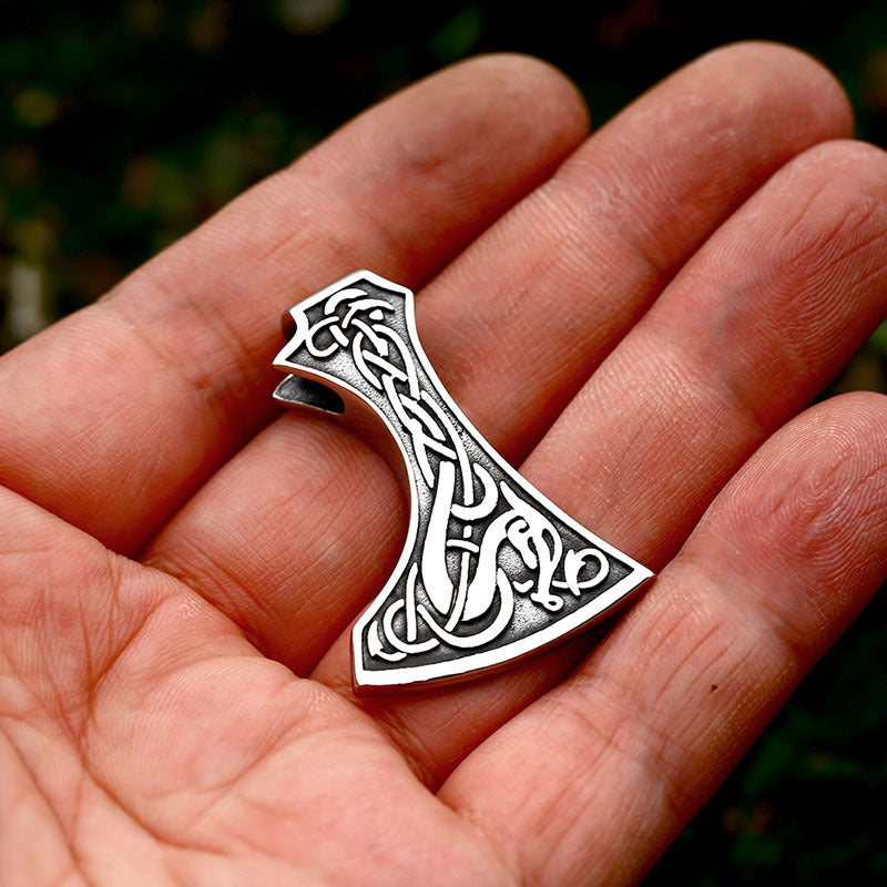 Odin's Legacy: Retro Titanium Steel Axe Pendant with Celtic Knot Design for Men