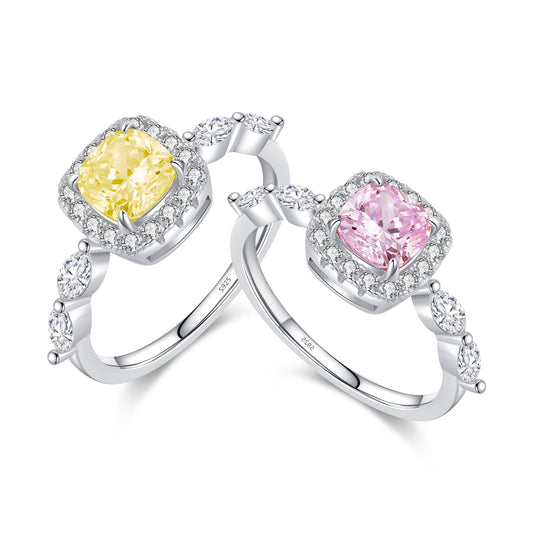 Sterling Silver Crystal and Zircon Light Pink and Yellow Ring for Women