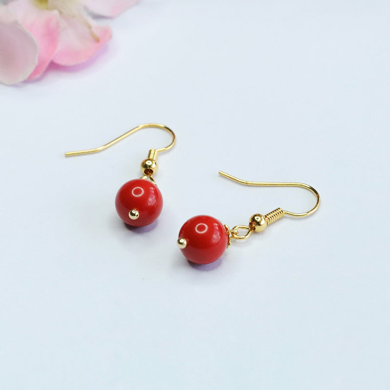 Cinnabar Red Sand Bead Earrings with Sterling Silver Ear Hooks