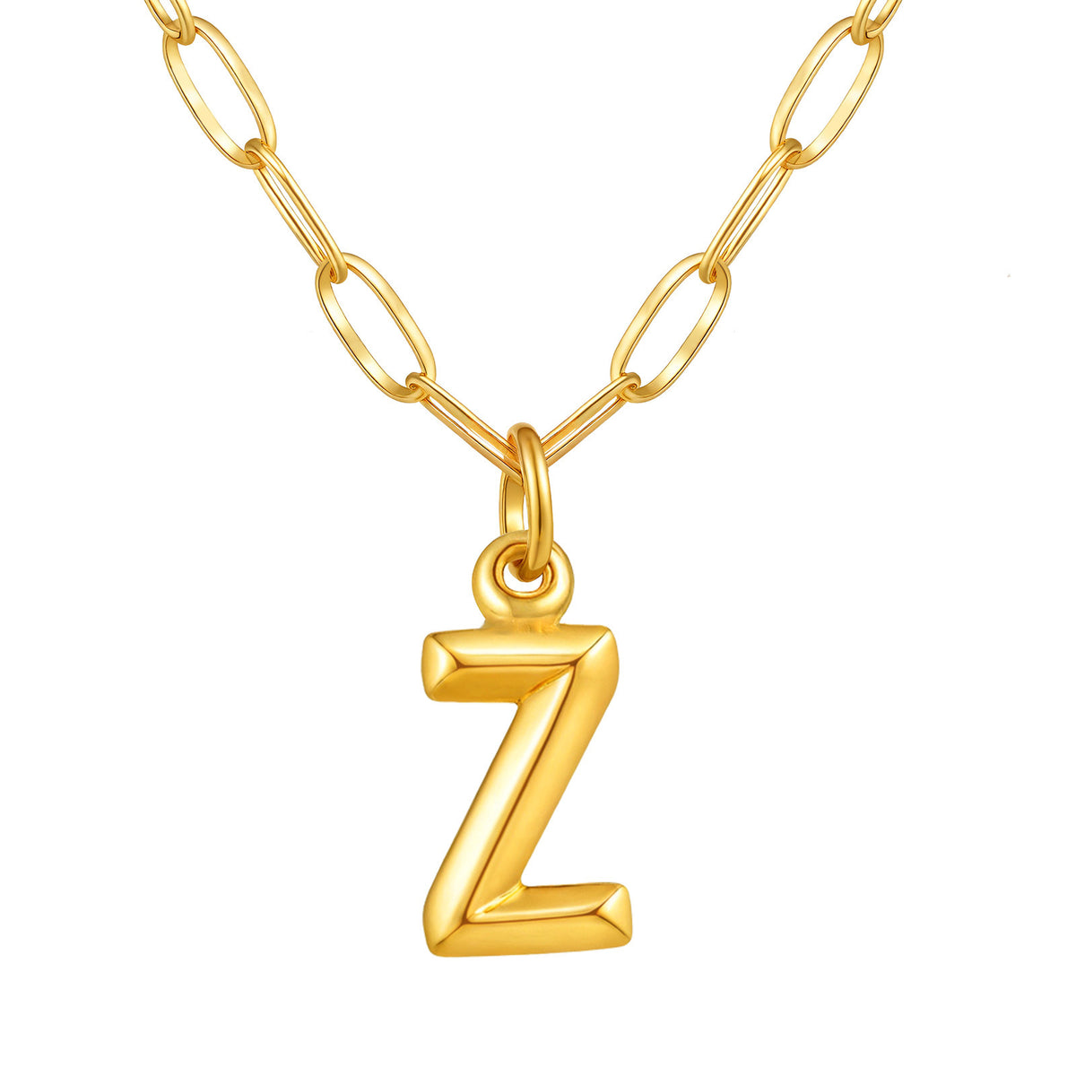 Stainless Steel Small Square Chain – Three-Dimensional Letter Necklace – Gold