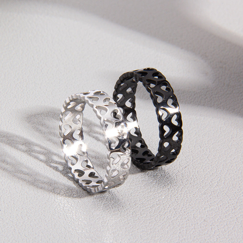 Hollow Love Titanium Steel Couple Rings - Valentine's Day Hand Jewelry