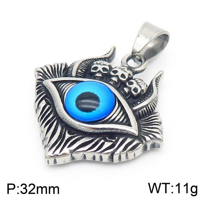 Punk Skull Pendant, Dark Satan Ground Crack Ghost Demon Eye Titanium Steel Necklace
