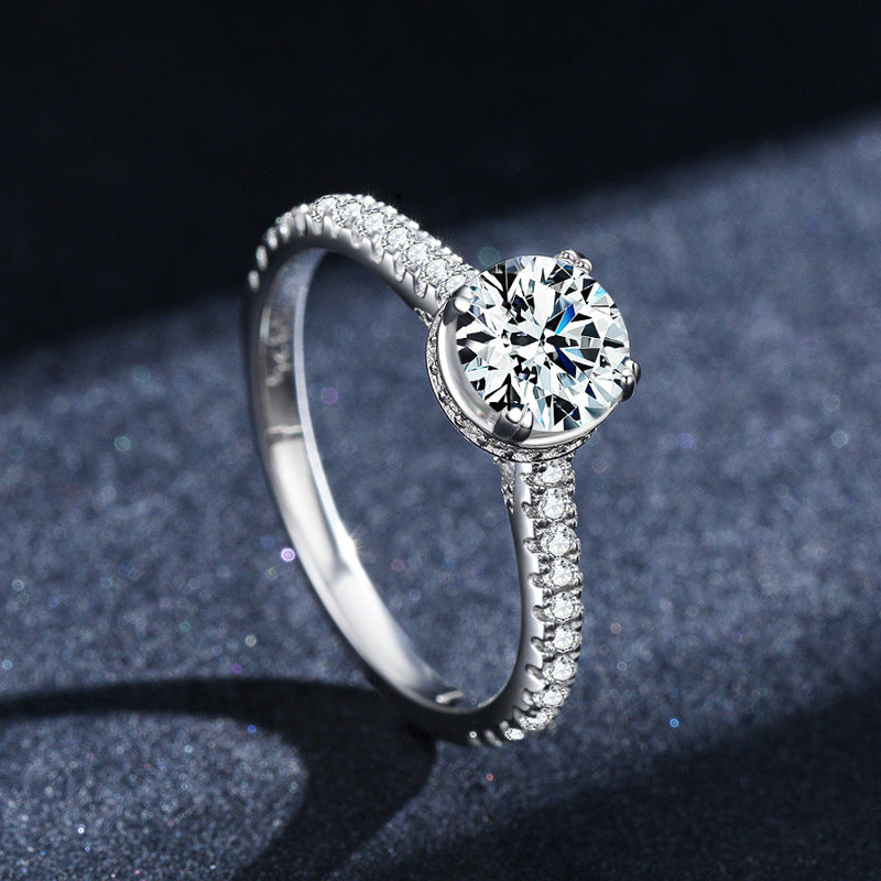Moissanite Sparkling Sterling Silver Women's Ring - High-End Cross-Border Jewelry