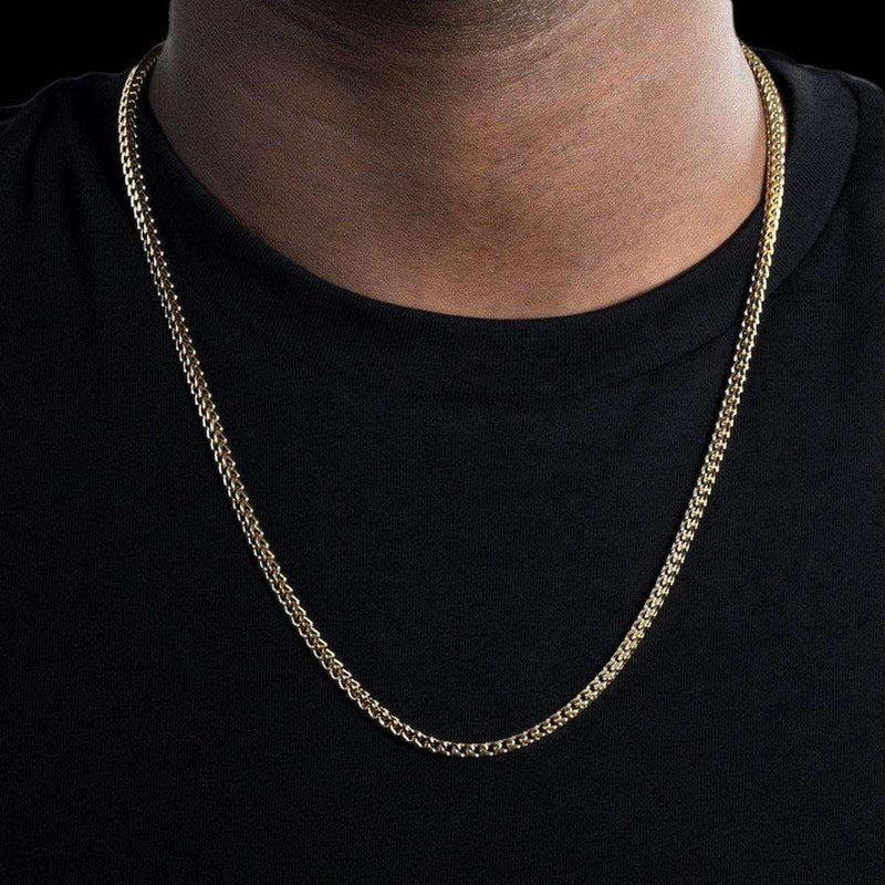 Planderful Jewelry Stainless Steel Mens Necklace 3mm Front Back Grind Hip Hop 18K Gold Plated