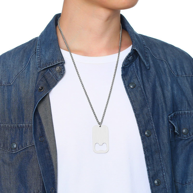 Stainless Steel Beer Bottle Opener Pendant Men's Necklace