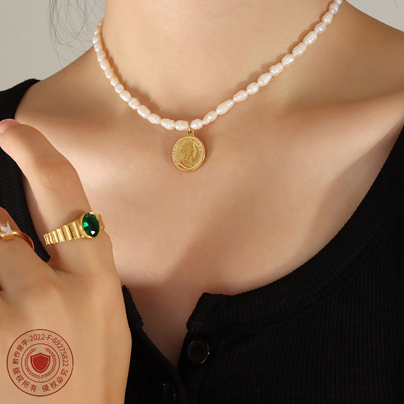 French Avatar Freshwater Pearl Necklace with Double-Sided Pendant