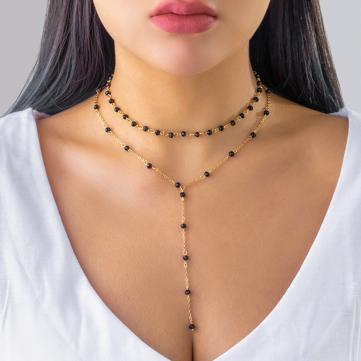 Crystal-Style Double-Layer Tassel Necklace