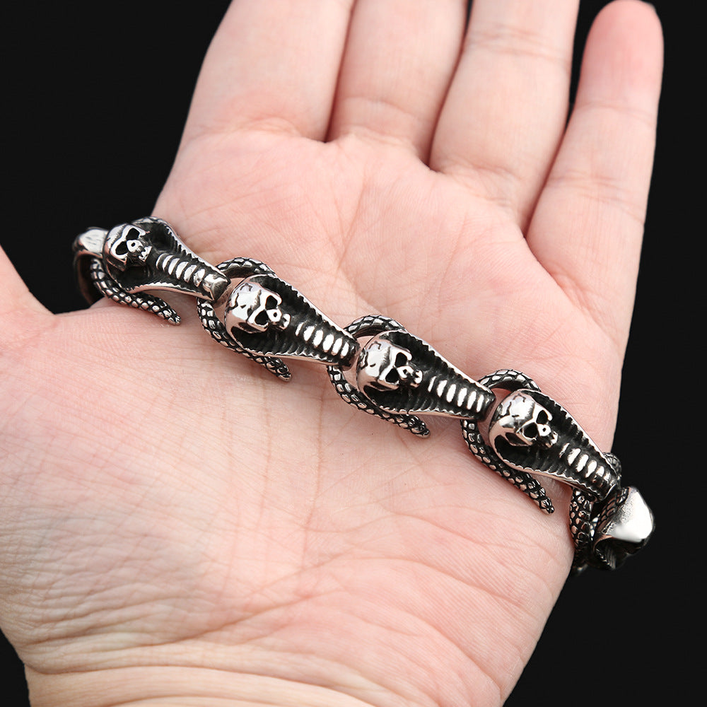 Cross-Border Explosion Titanium Steel Men's Skull Bracelet Jewelry