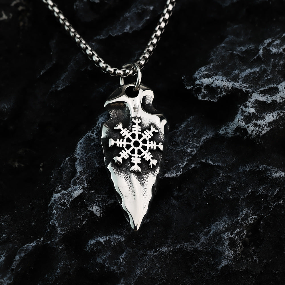 Planderful Nordic Viking Arrow Rune Compass Raven Pendant Necklace For Men Bold Durable Titanium Steel Jewelry