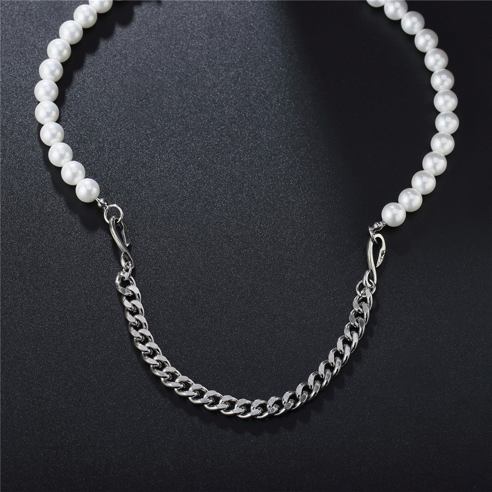 Planderful Pearl Chain Collarbone Necklace Titanium Steel Unisex Jewelry For Everyday Protection And Style