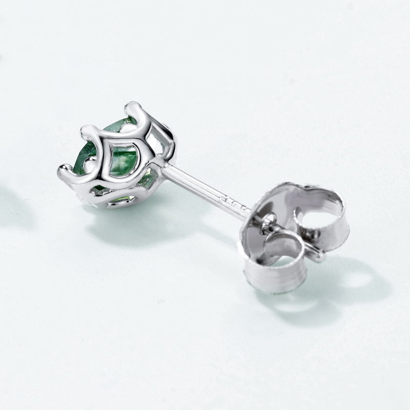 S925 Sterling Silver Moss Agate Oval Stud Earrings