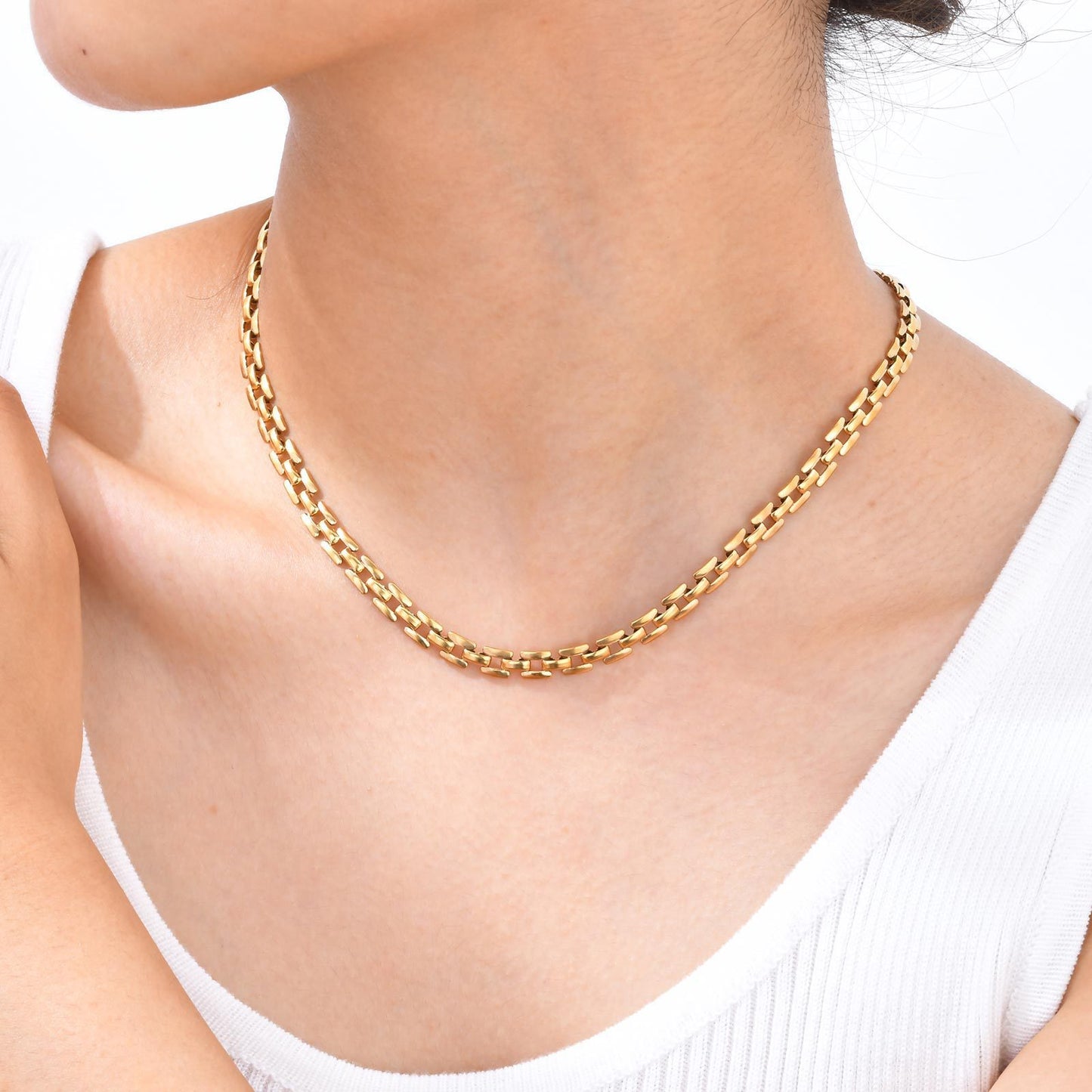 Stainless Steel Strap Chain Gold Necklace Ladies