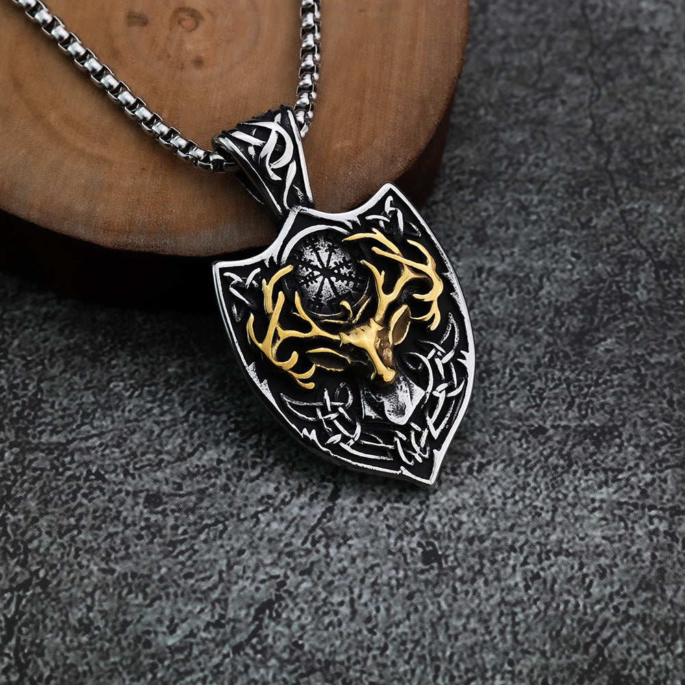 Nordic Viking Deer Pendant Compass Rune Titanium Steel Jewelry