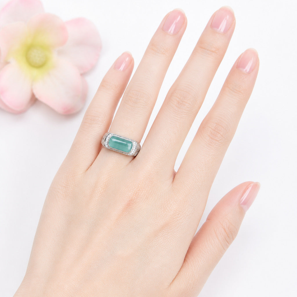 Blue Water Jadeite Saddle Ring