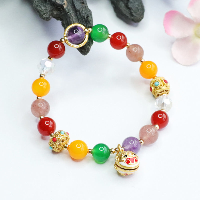 Colorful Treasure Sterling Silver Bracelet with Natural Agate and Chalcedony Crystal