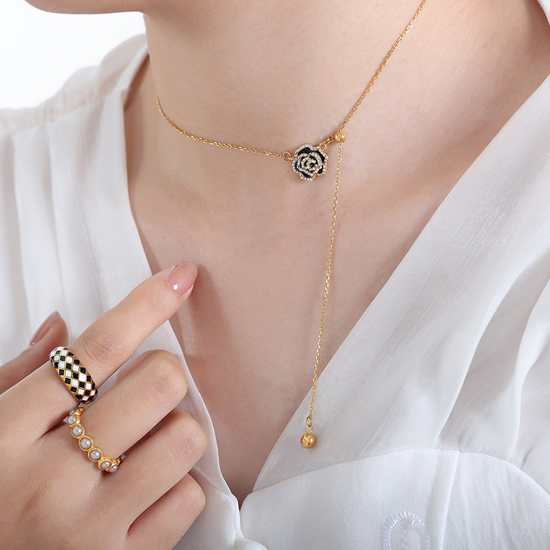 Eco-Friendly Titanium Steel Necklace with Czech Zircon Insets