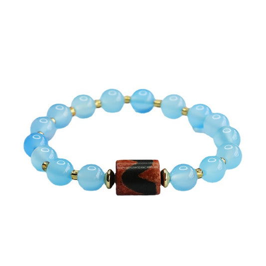 Heavenly Blue Chalcedony Tiger Tooth Bracelet with Sterling Silver Bead