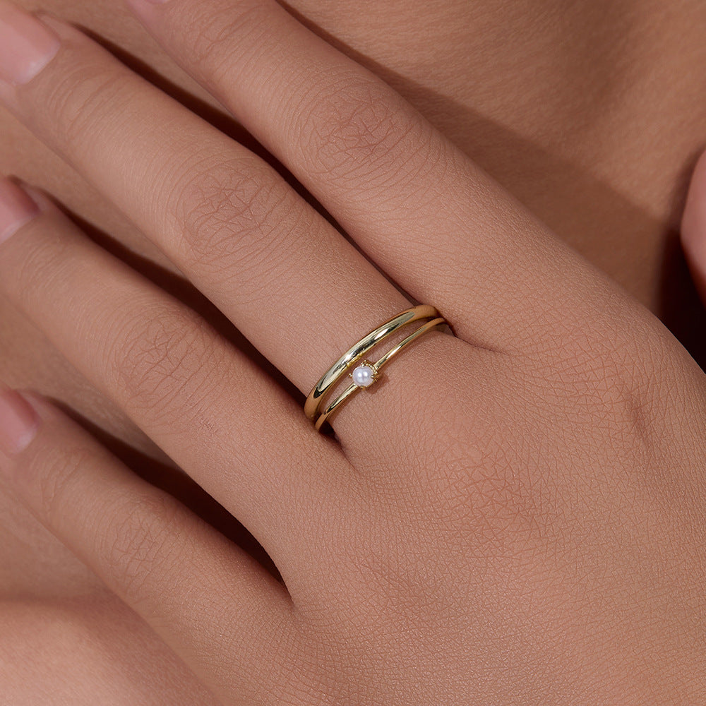 Light Jewelry Double-Layer Pearl Ring S925 Silver Jewelry Exquisite Cold Wind Index Finger