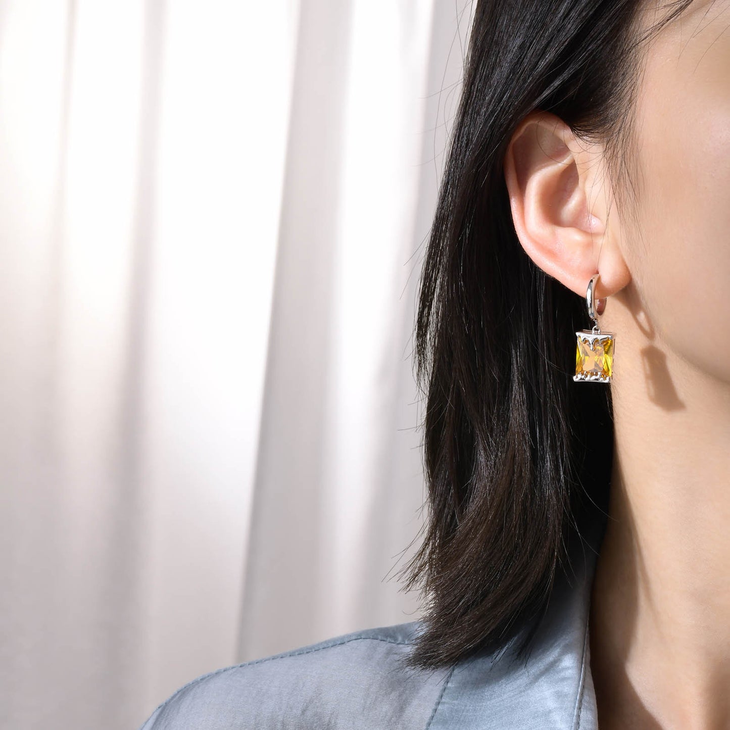 Earrings Yellow Zircon Geometric Simple Steel Earrings Women