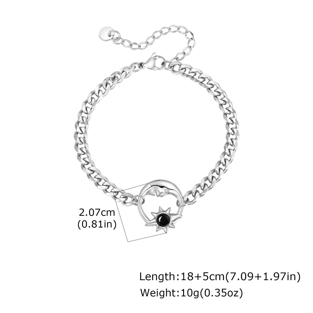 Stainless Steel Six-Sided Grinding Chain Star & Moon Necklace Sun Star Moon Opal
