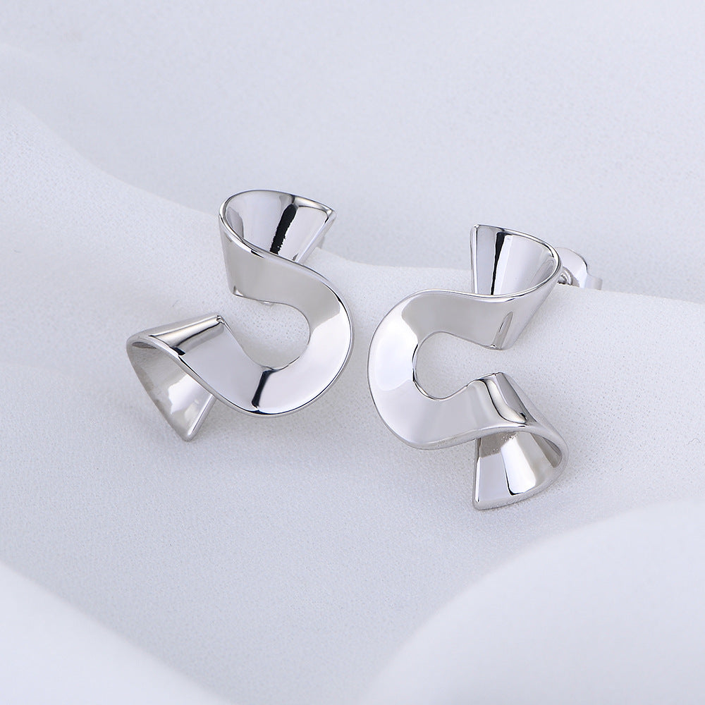Copper Gold-Plated Accessories Spiral Irregular Stud Earrings Personalized Retro Geometric Twisted Glossy Earrings