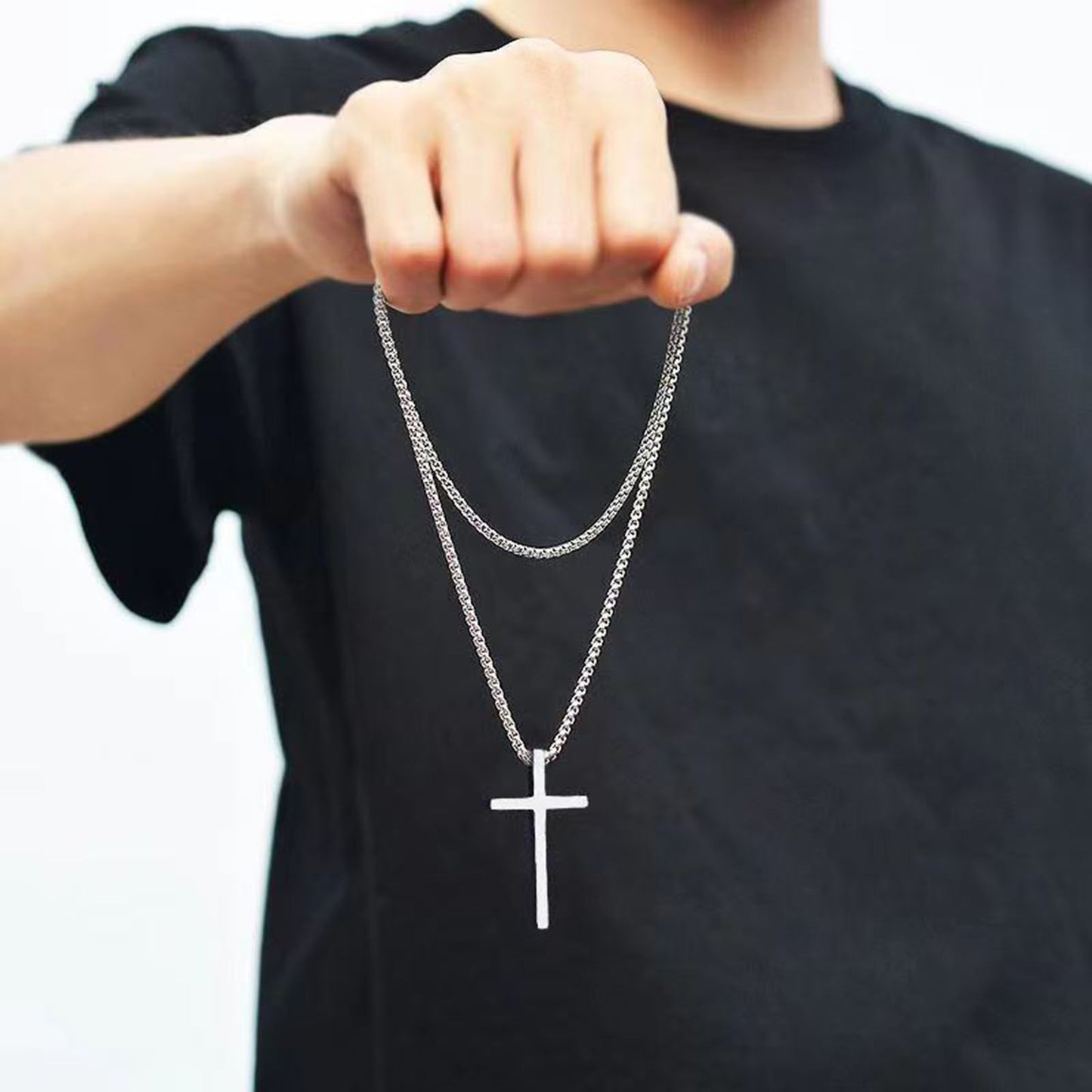 Stainless Steel Chain Alloy Cross Necklace Men's Pendant