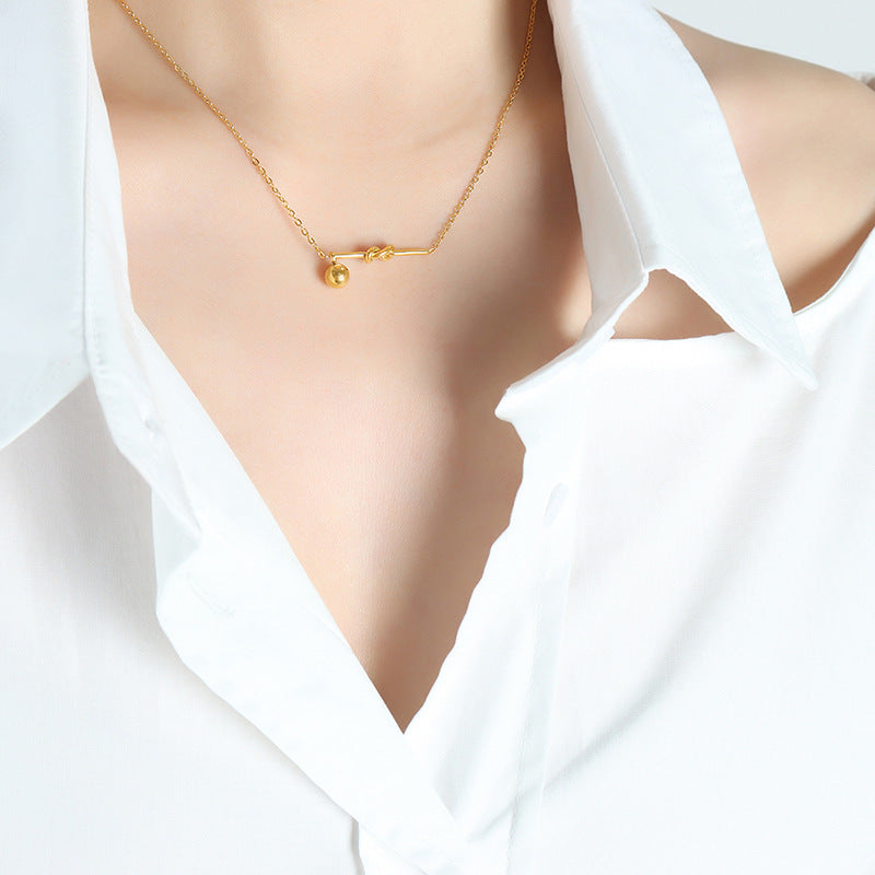 Golden Geometric Knot Pendant Necklace - Titanium Steel Jewelry for Women