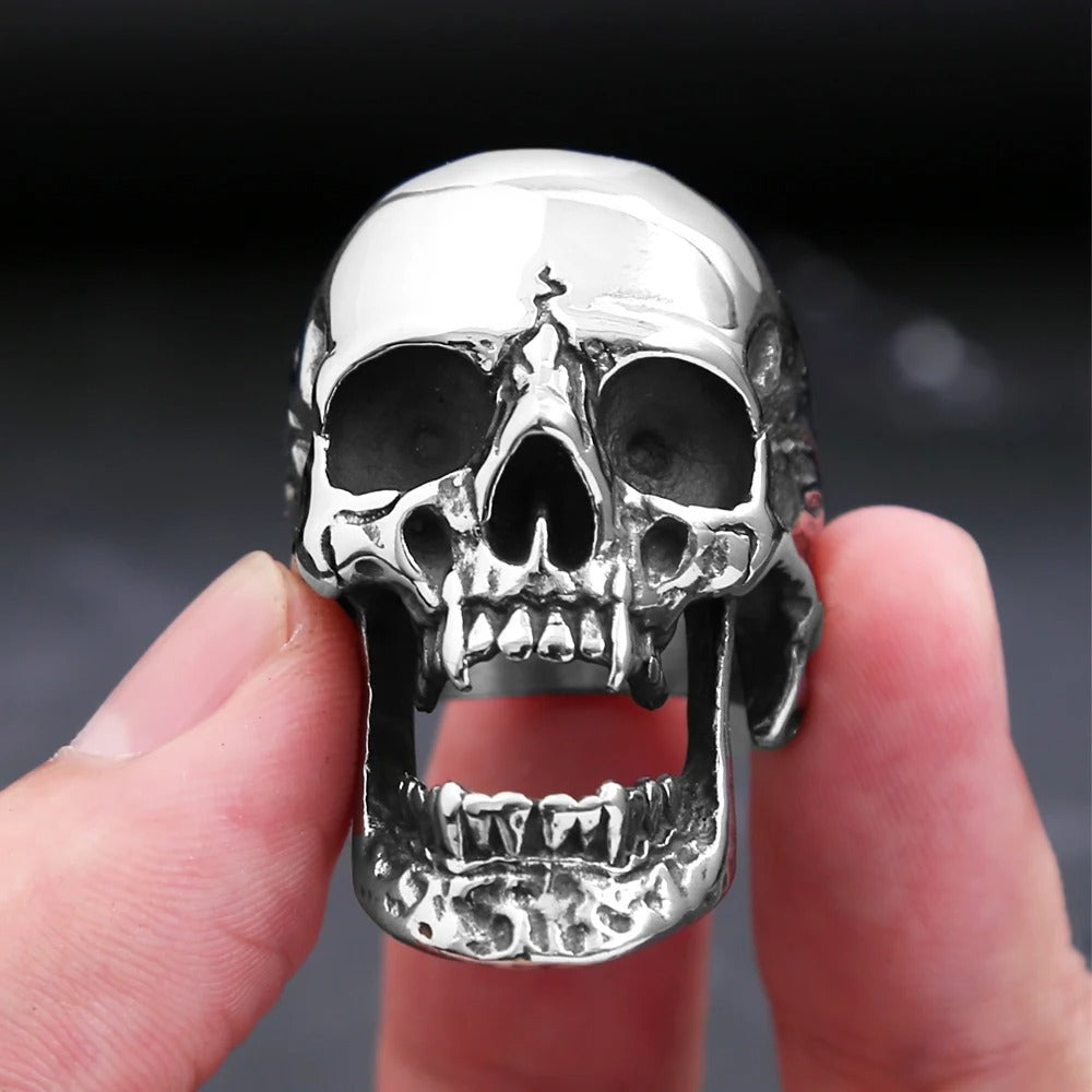 Planderful Shop Skull Ring Titanium For Men With Retro Long Teeth Zombie Design Halloween Durable Statement Jewelry