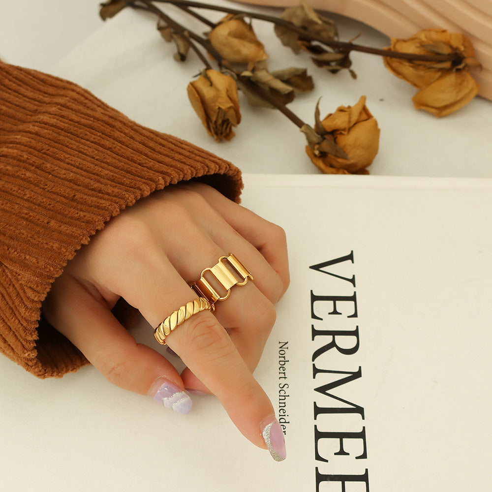 Elegant Geometric Titanium Steel Ring with Gold Plating