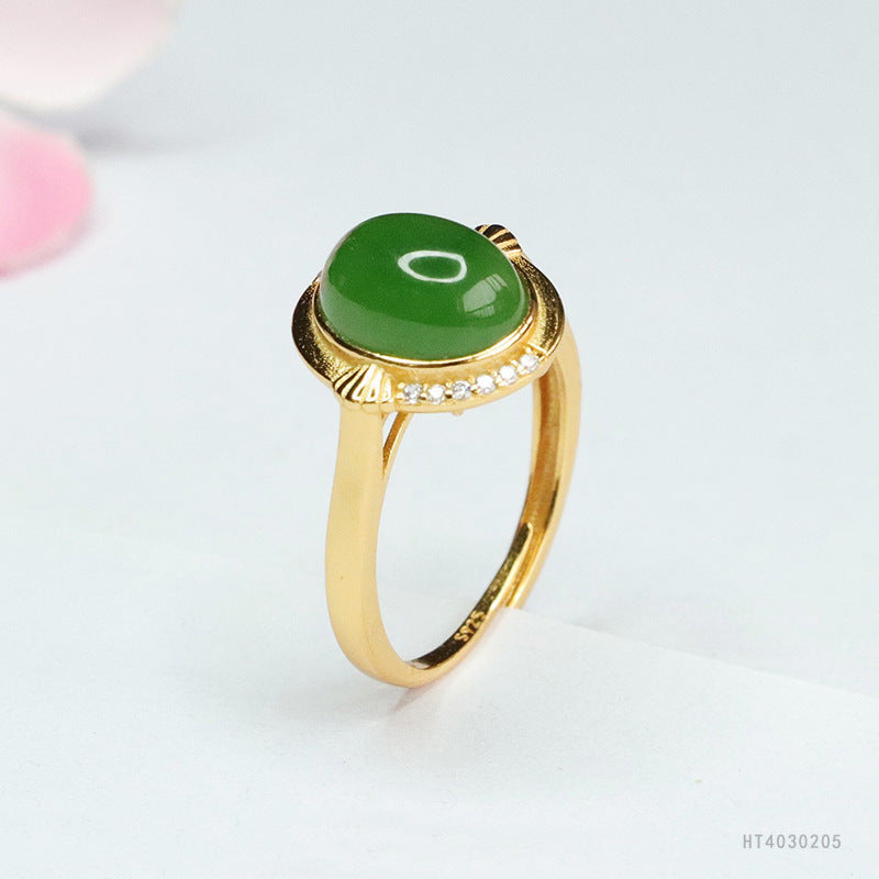 925 Sterling Silver Hetian Jasper Shell Ring