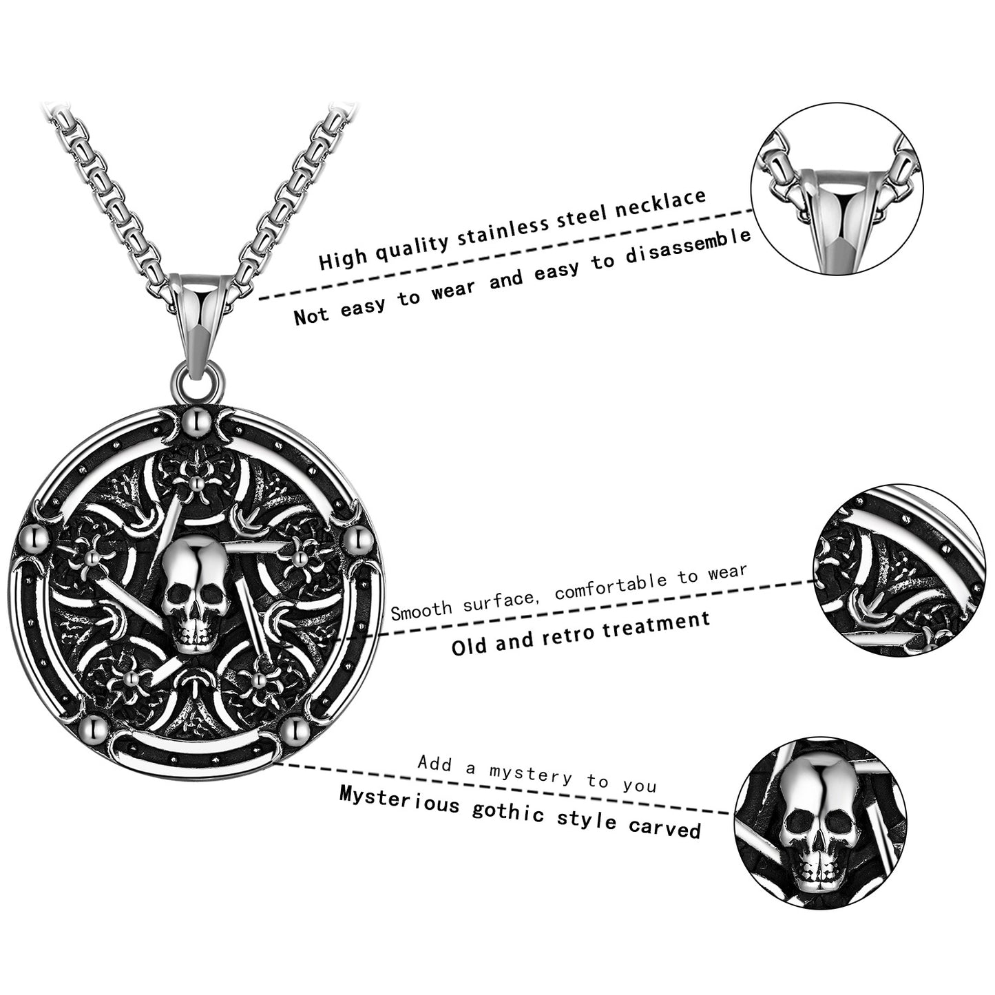 Steel Necklace – Vintage Skull Pendant For Men