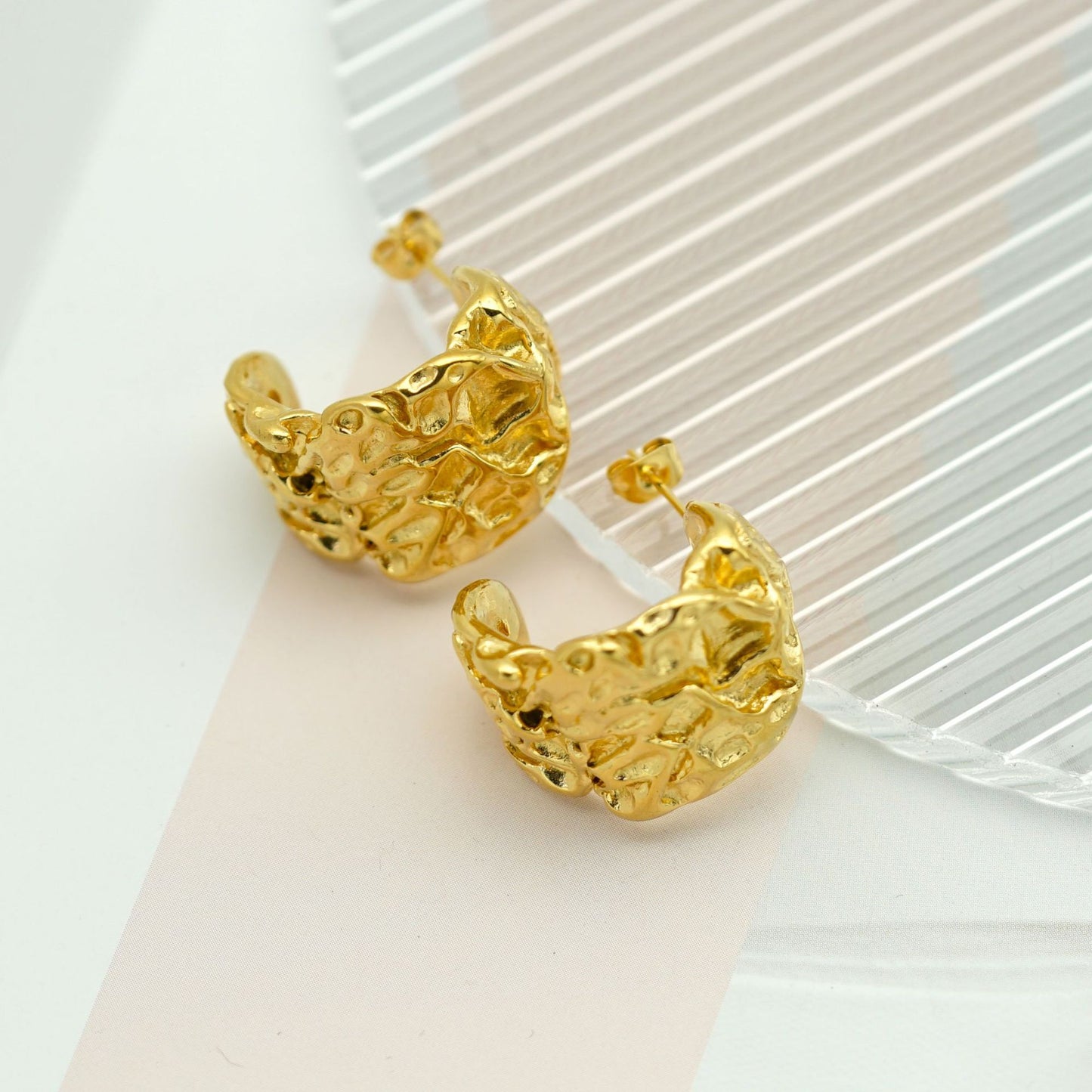 Planderful Stainless Steel Earrings With Irregular Pleated Texture Gold Plated Luxury Statement For Bold Women
