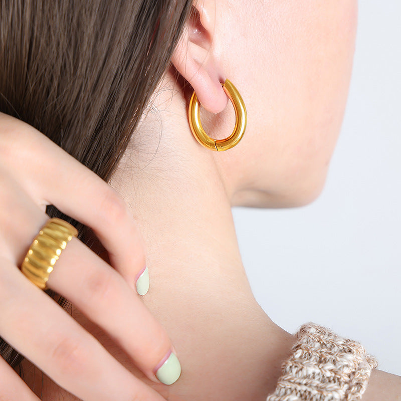 Golden Medieval Geometric U-Shaped Earrings - Fashionable Cross-Border Titanium Steel Jewelry